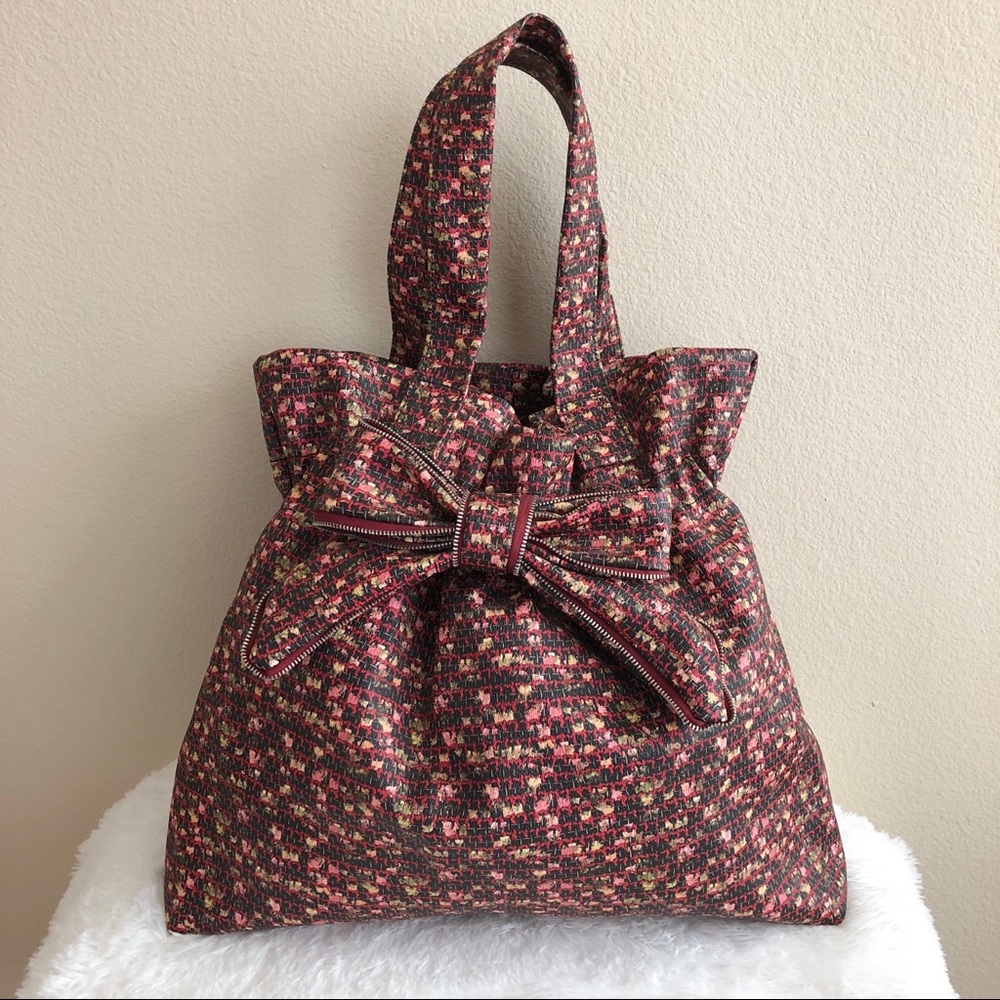 Thea B Red Zipper Bow Oversized Hobo Bag